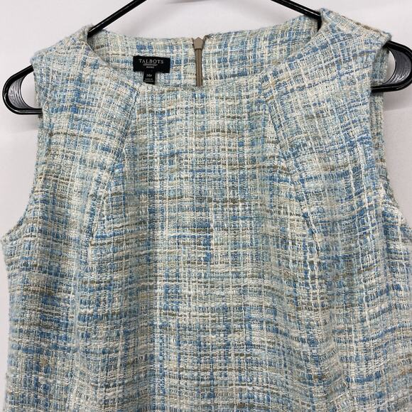 Talbots Size 14P Tweed Sheath Dress Baby Blue Preppy Classic Sleeveless Career - Picture 3 of 9
